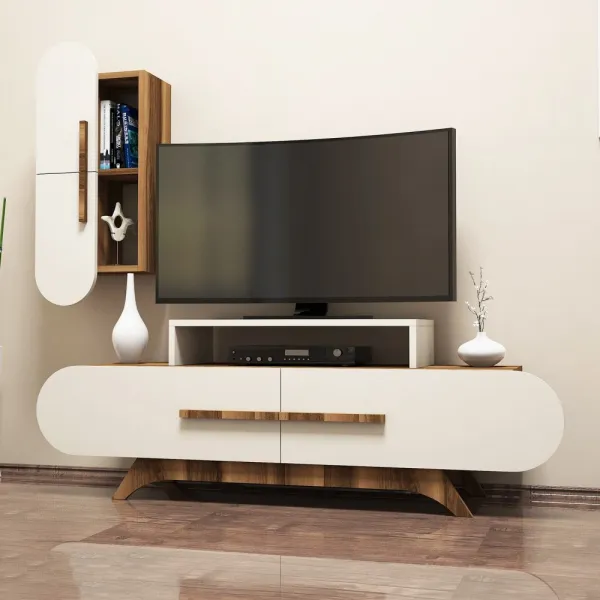 TV skrinka / Obývacia stena Rose S - Walnut, Cream