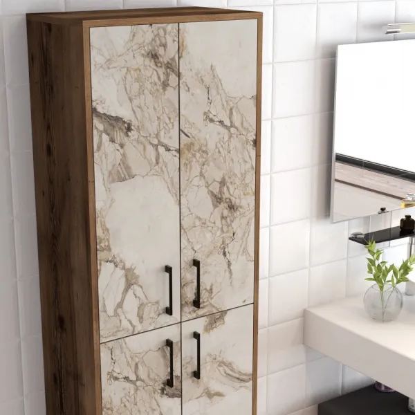 Viacúčelová skrinka Berlin A - Walnut, White Marble
