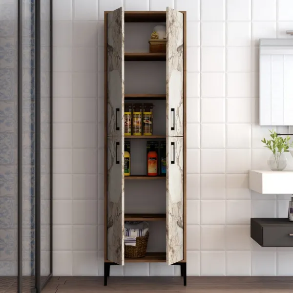 Viacúčelová skrinka Berlin A - Walnut, White Marble