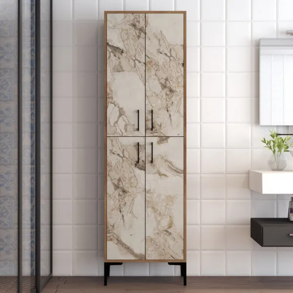 Viacúčelová skrinka Berlin A - Walnut, White Marble
