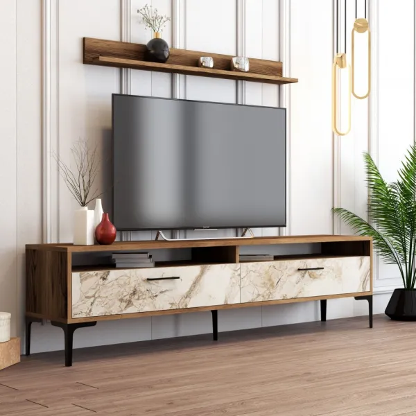 Living Room Furniture Set Istanbul - Walnut, White Marble