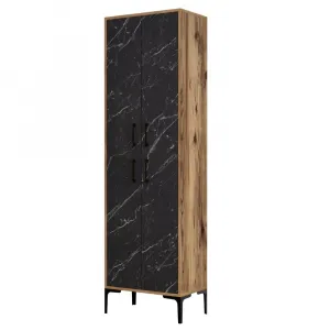 Skrinka na topánky / Botník Berlin A - Walnut, Black Marble