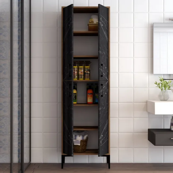 Viacúčelová skrinka Berlin A - Walnut, Black Marble