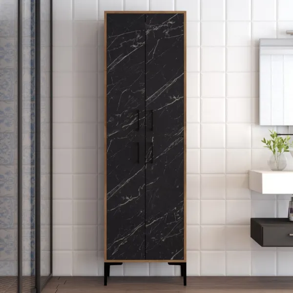 Viacúčelová skrinka Berlin A - Walnut, Black Marble