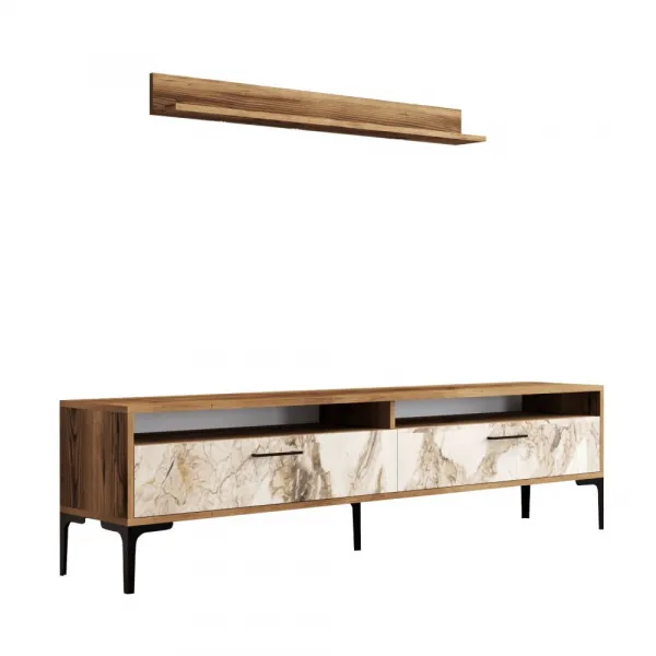 TV skrinka / Obývacia stena Istanbul - Walnut, White Marble