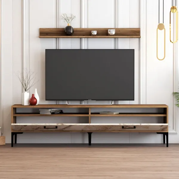 TV skrinka / Obývacia stena Istanbul - Walnut, White Marble