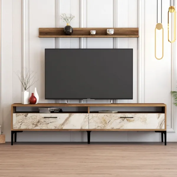 TV skrinka / Obývacia stena Istanbul - Walnut, White Marble