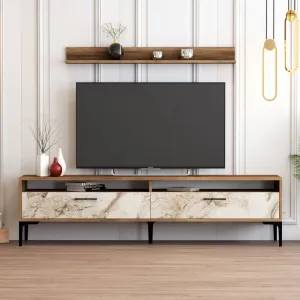 TV skrinka / Obývacia stena Istanbul - Walnut, White Marble