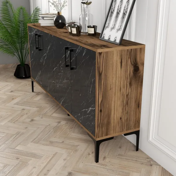 Konzolový stolík Kiev 160 - Walnut, Black Marble