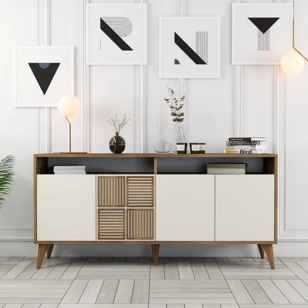 Konzolový stolík Milan 160 - Walnut, Cream