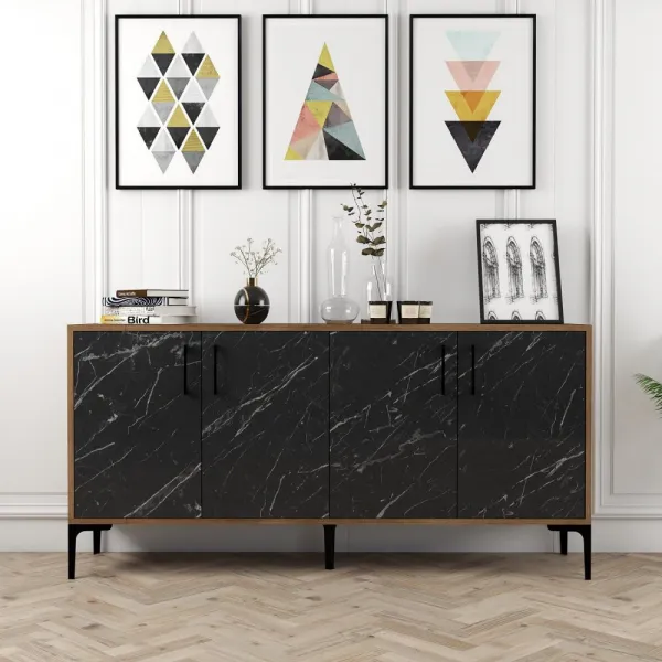Konzolový stolík Kiev 160 - Walnut, Black Marble