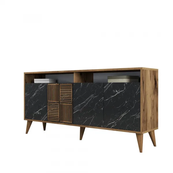 Konzolový stolík Milan 160 - Walnut, Black Marble