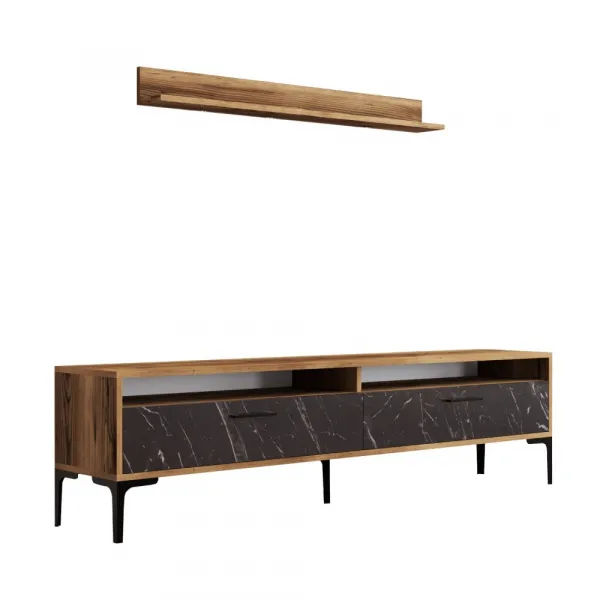 TV skrinka / Obývacia stena Istanbul - Walnut, Black Marble