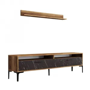 TV skrinka / Obývacia stena Istanbul - Walnut, Black Marble