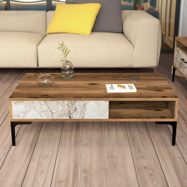 Konferenčný stolík Istanbul - Walnut, White Marble