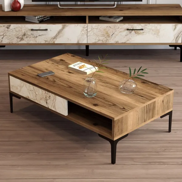 Konferenčný stolík Istanbul - Walnut, White Marble