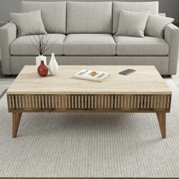 Konferenčný stolík Milan - Walnut, Travertine