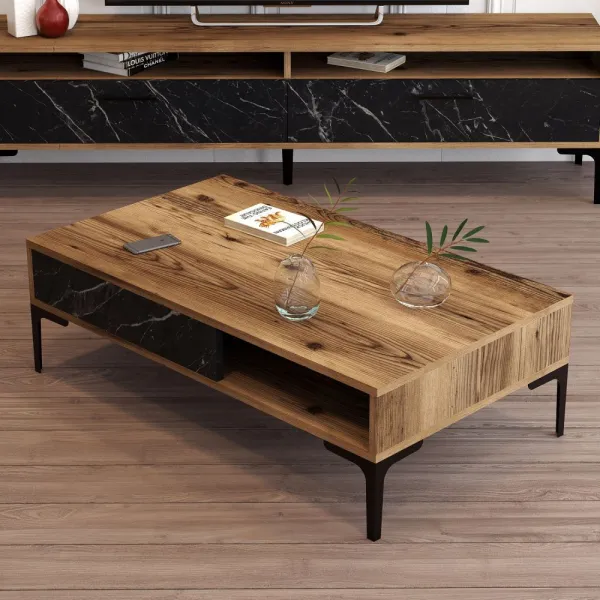 Konferenčný stolík Istanbul - Walnut, Black Marble