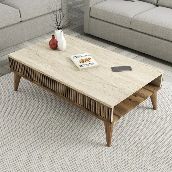 Living Room Furniture Set Milan - Walnut, Travertine