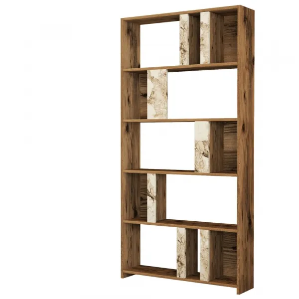 Knižnica Lima - Walnut, White Marble