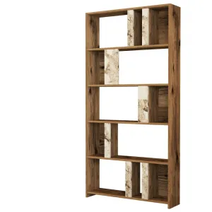 Knižnica Lima - Walnut, White Marble