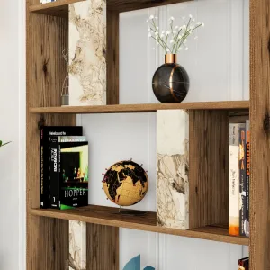 Knižnica Lima - Walnut, White Marble