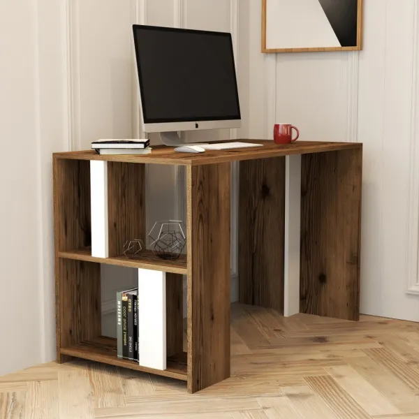 Písací stôl Lima - Walnut, White