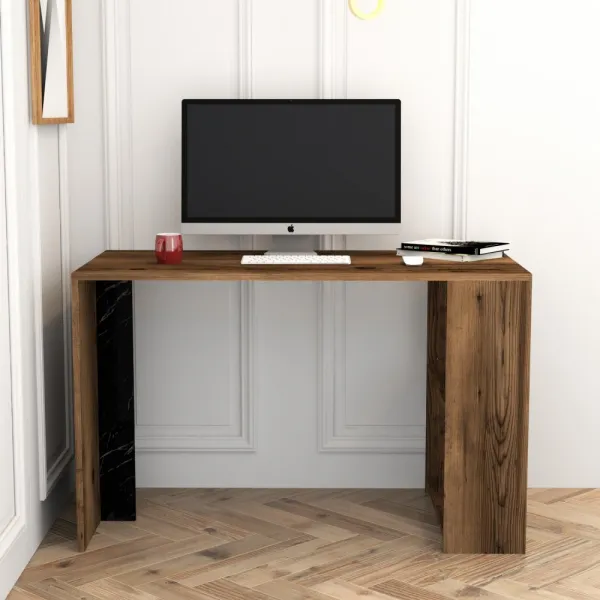 Písací stôl Lima - Walnut, Black Marble