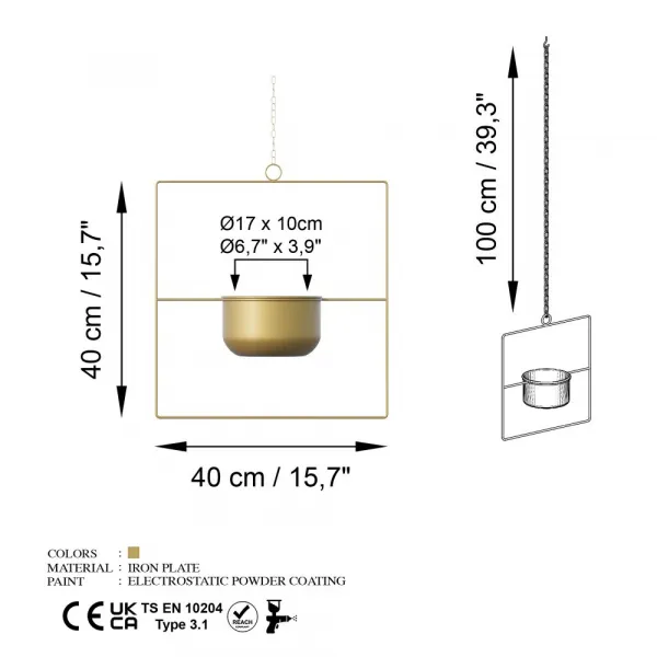 Dekoratívny kvetináč Pandantif - Gold