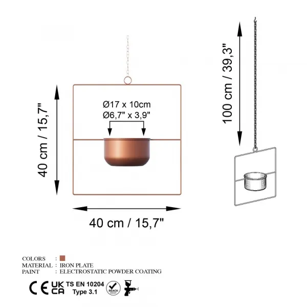Dekoratívny kvetináč Pandantif - Copper
