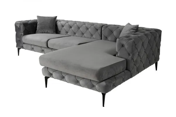 Rohová sedacia súprava / Rohová pohovka Como Eco Right - Anthracite, Black