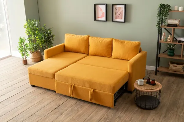 Rohová rozkladacia pohovka Kado - Mustard