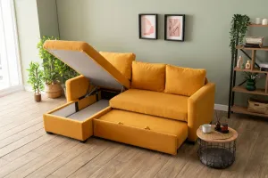 Rohová rozkladacia pohovka Kado - Mustard