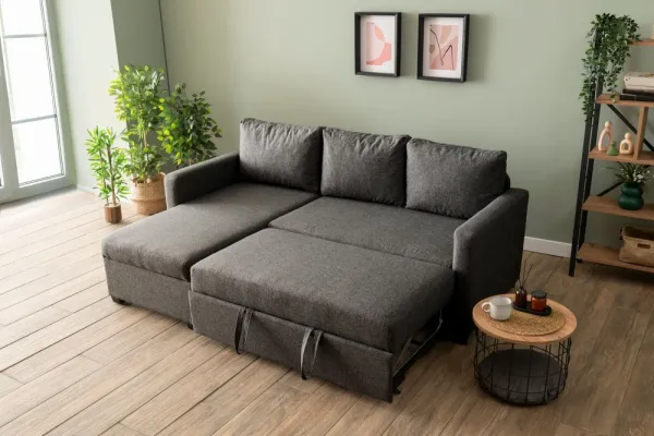 Rohová rozkladacia pohovka Kado - Dark Grey