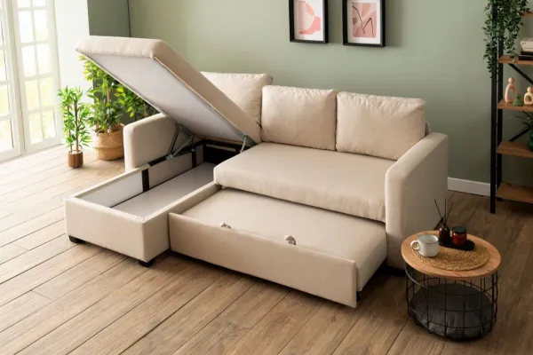 Rohová rozkladacia pohovka Kado - Cream