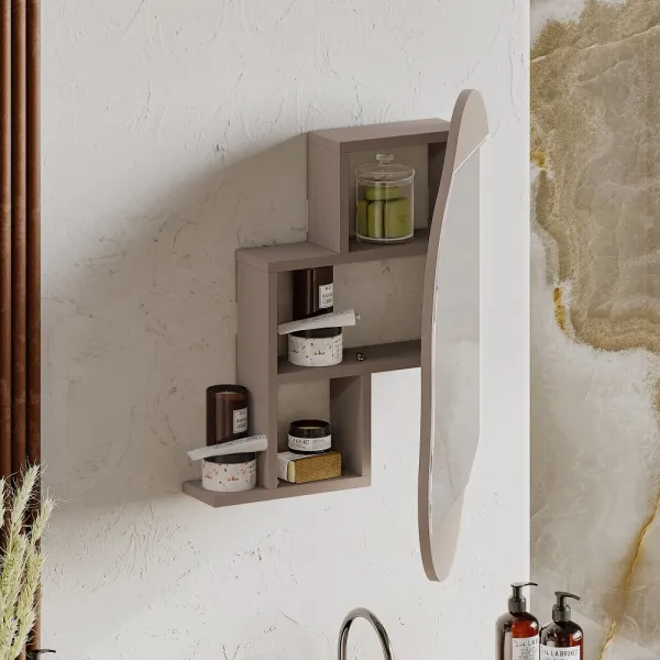 Kúpeľňová skrinka Cloud Storage Bathroom Wall Mirror - Light Mocha