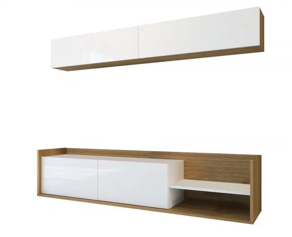 TV skrinka / Obývacia stena Kale - Teak, White