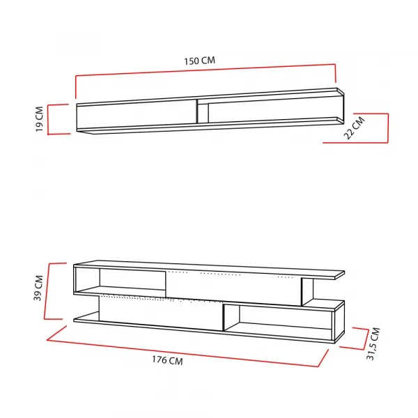 TV skrinka / Obývacia stena Sims - Teak, White