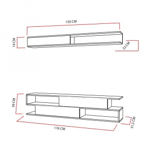 TV skrinka / Obývacia stena Sims - Teak, White