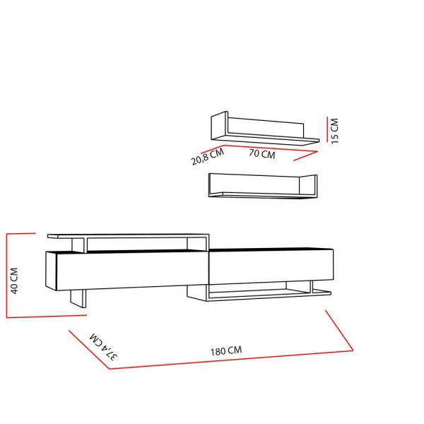 TV skrinka / Obývacia stena Ayaz - Teak, White