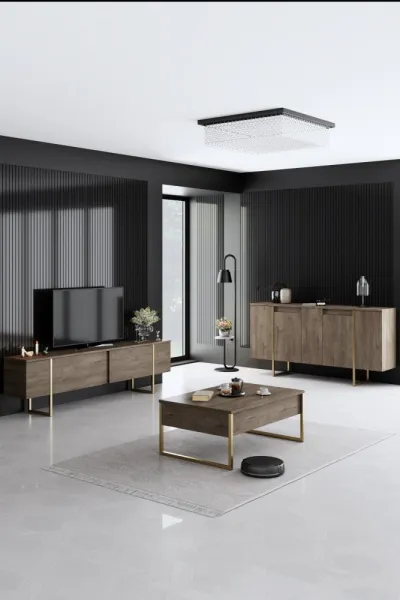 Konzolový stolík Luxe - Walnut, Gold