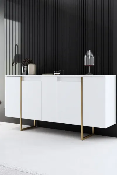 Living Room Furniture Set Luxe - White, Gold