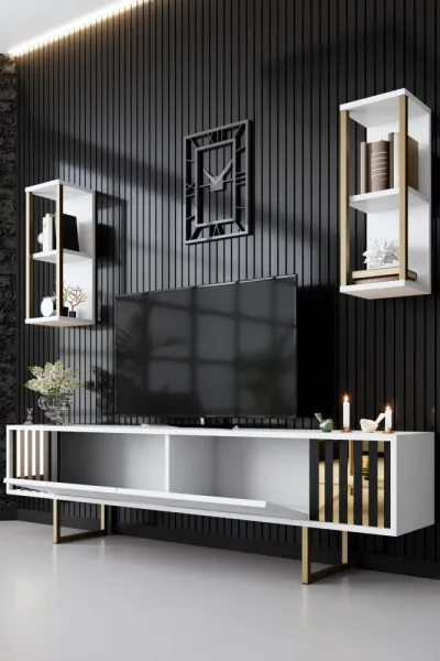 TV skrinka / Obývacia stena Gold Line - White, Black