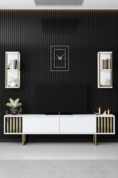 TV skrinka / Obývacia stena Gold Line - White, Black