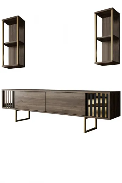 TV skrinka / Obývacia stena Gold Line - Walnut, Black