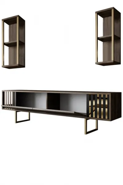 TV skrinka / Obývacia stena Gold Line - Walnut, Black