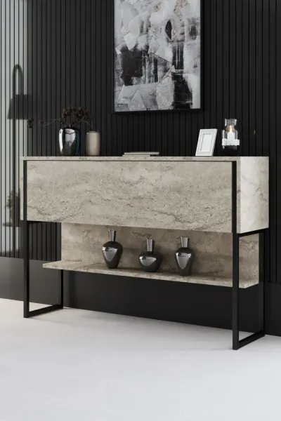 Living Room Furniture Set Luxe Set - Travertine, Black