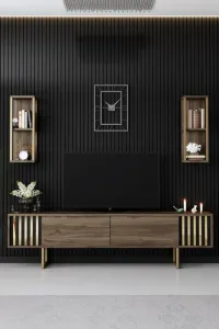 TV skrinka / Obývacia stena Gold Line - Walnut, Black