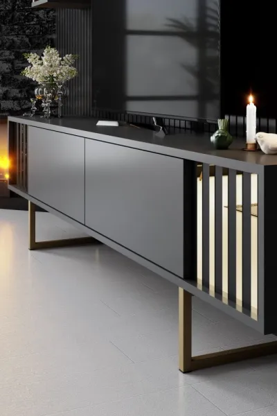 TV skrinka / Obývacia stena Gold Line - Anthracite, Black