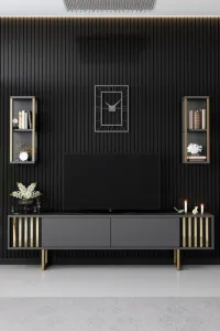 TV skrinka / Obývacia stena Gold Line - Anthracite, Black